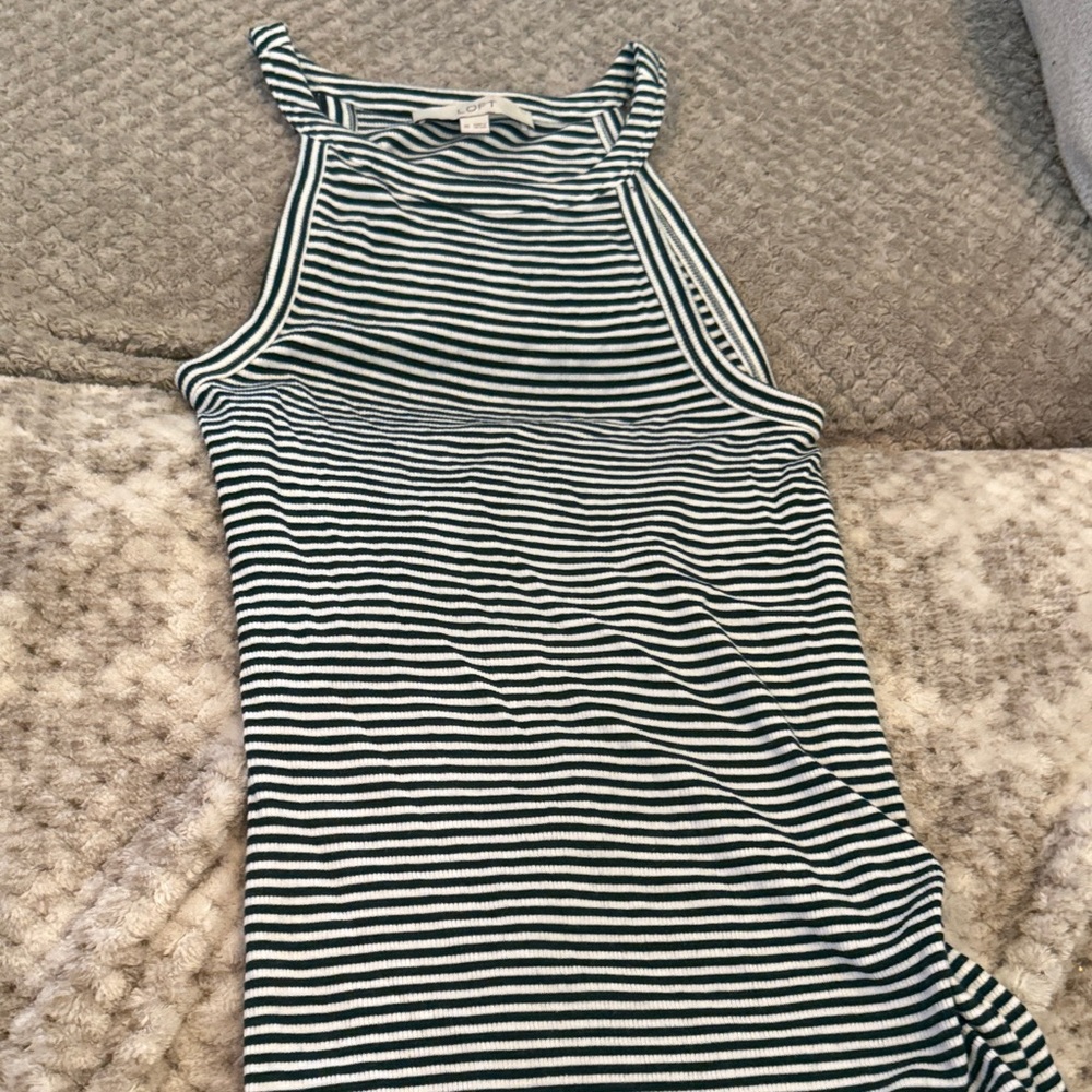 LOFT Dark Green and White Striped Knit Top